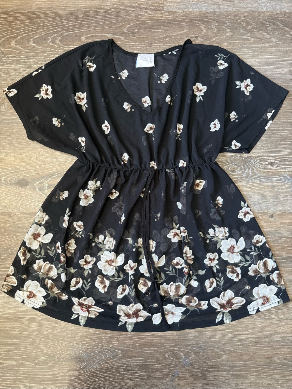 Siren Lily Black Floral Drawstring Waist Top
